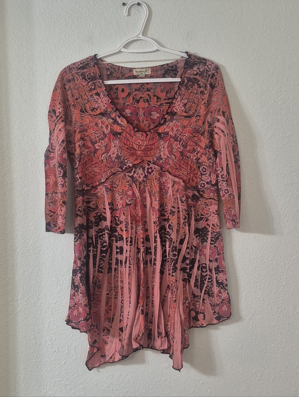 ONE WORLD Coral and Black Paisley V-Neck Tunic
